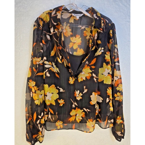 Nanette Lepore Tops - Nanette Lepore Lightweight Camisole & Floral Sheer Top Sz Large Metallic Artsy